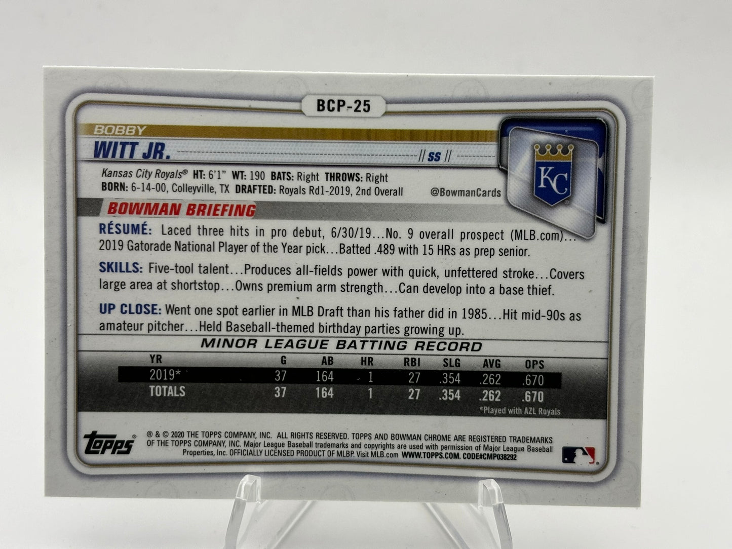 2020 Bowman Chrome Bobby Witt Jr. 1st Bowman