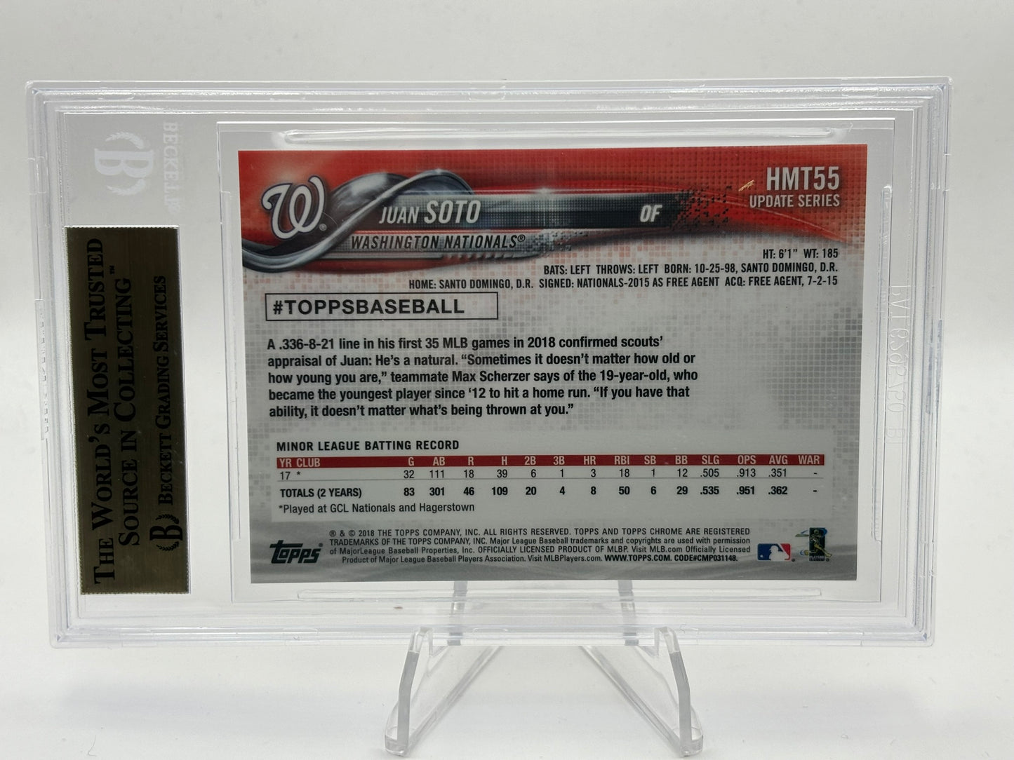 2018 Topps Chrome Update Juan Soto Pink Refractor Rookie BGS 9.5