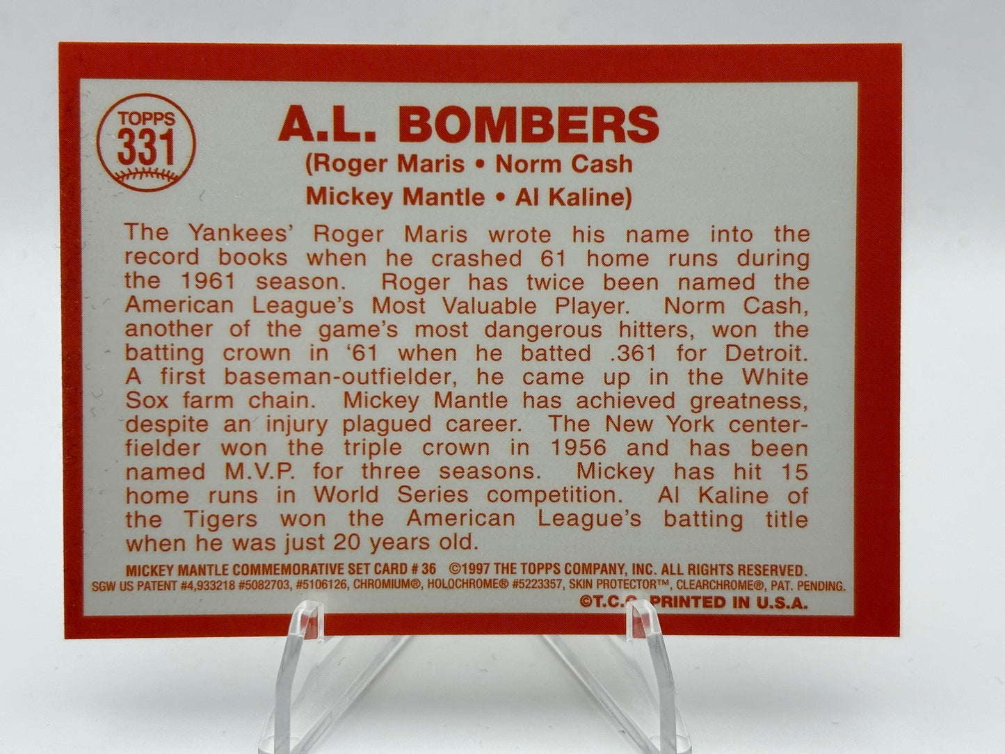 Mickey Mantle A.L. Bombers 1997 Topps Finest Reprint 331