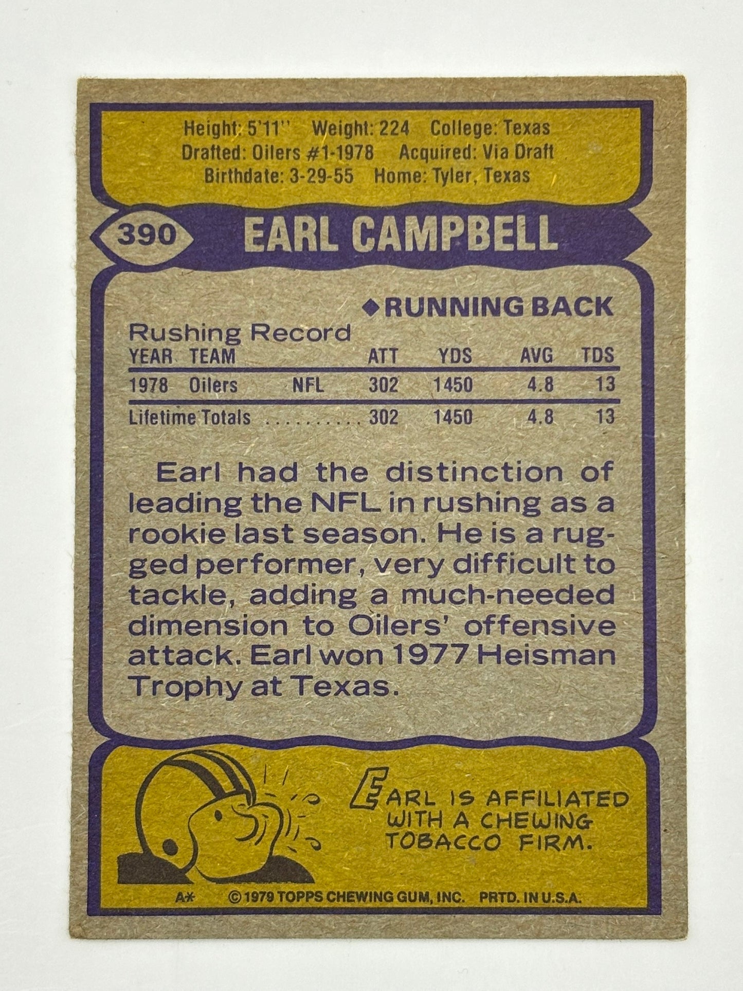 1979 Topps #390 Earl Campbell ROOKIE
