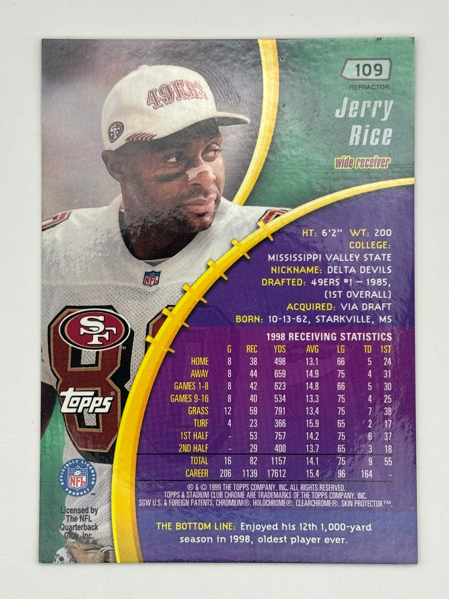 1999 Topps Stadium Club Chrome - Refractor #109 Jerry Rice 49ers