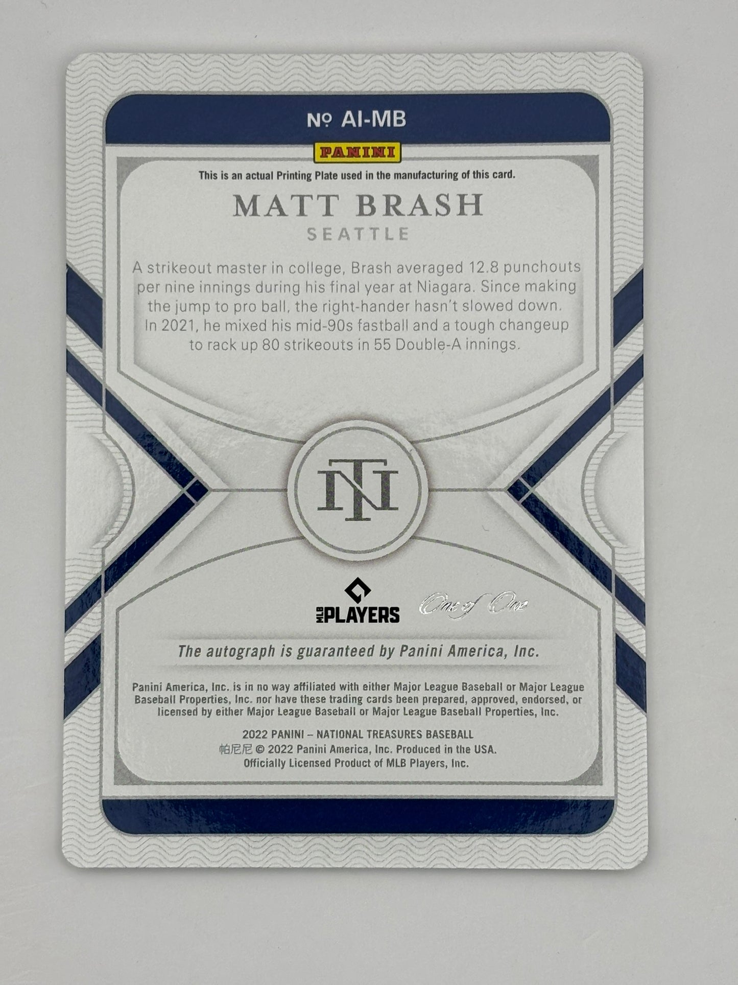 2022 National Treasures Matt Brash 1/1 Printing Plate Auto
