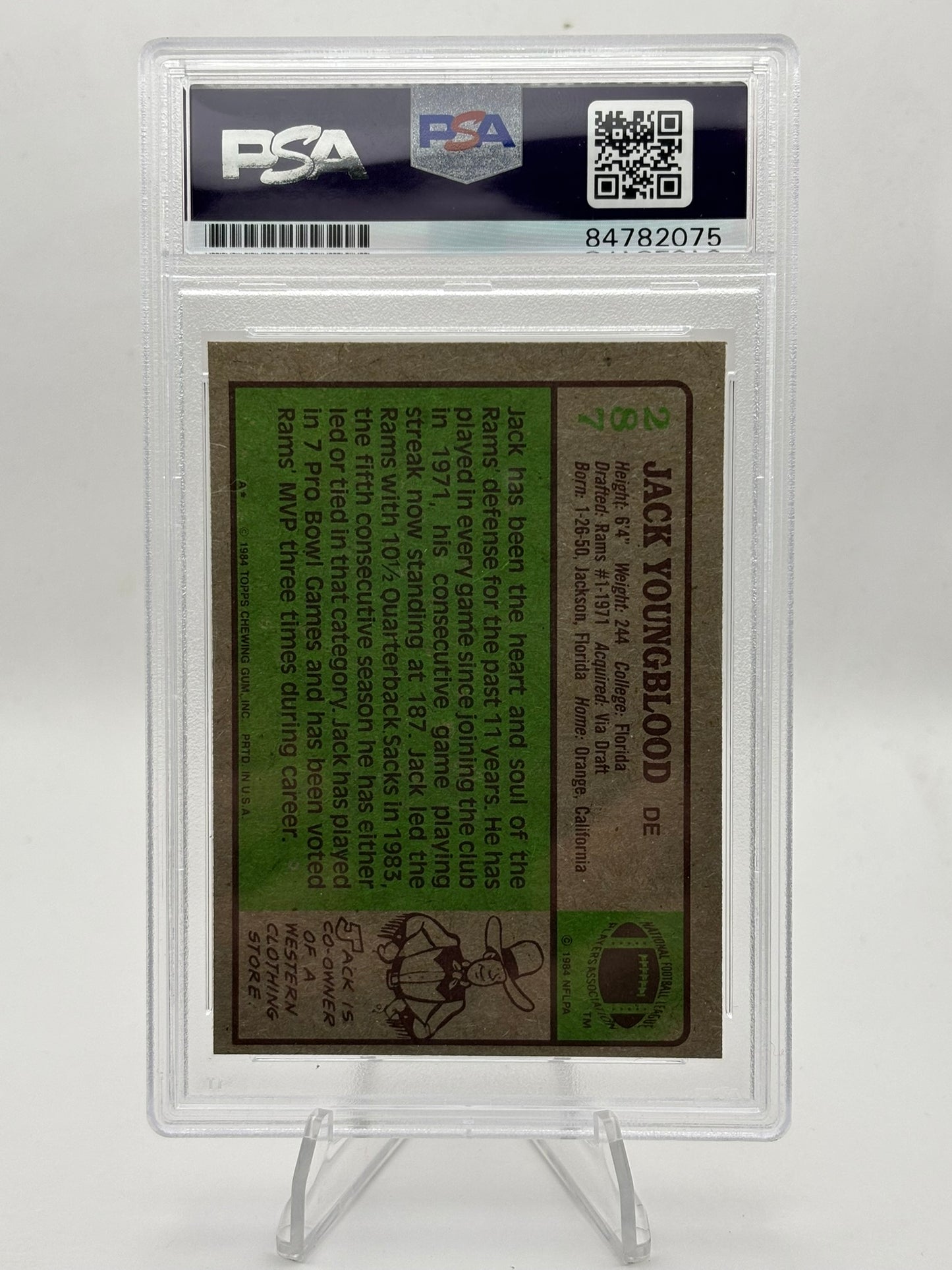 Jack Youngblood Signed 1984 Topps #287 Inscribed `HOF 01` (PSA)