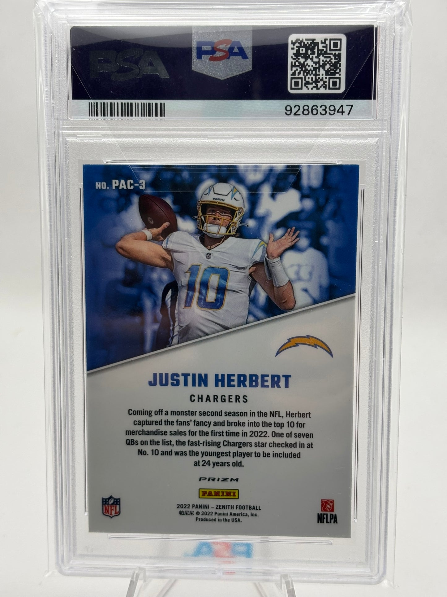 2022 Zenith #PAC3 1992 Pacific Red Justin Herbert PSA 10 Gem Mint