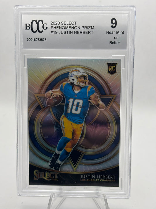 2020 Panini Select JUSTIN HERBERT PHENOMENON CHARGERS ROOKIE #P19 BCCG 9