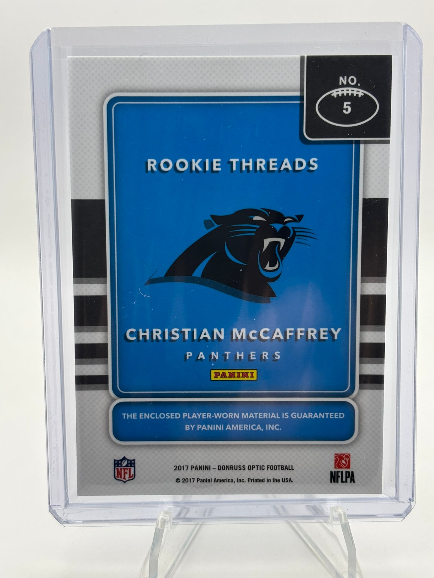 2017 Donruss Optic Christian McCaffrey Rookie Threads Jersey Card Panthers