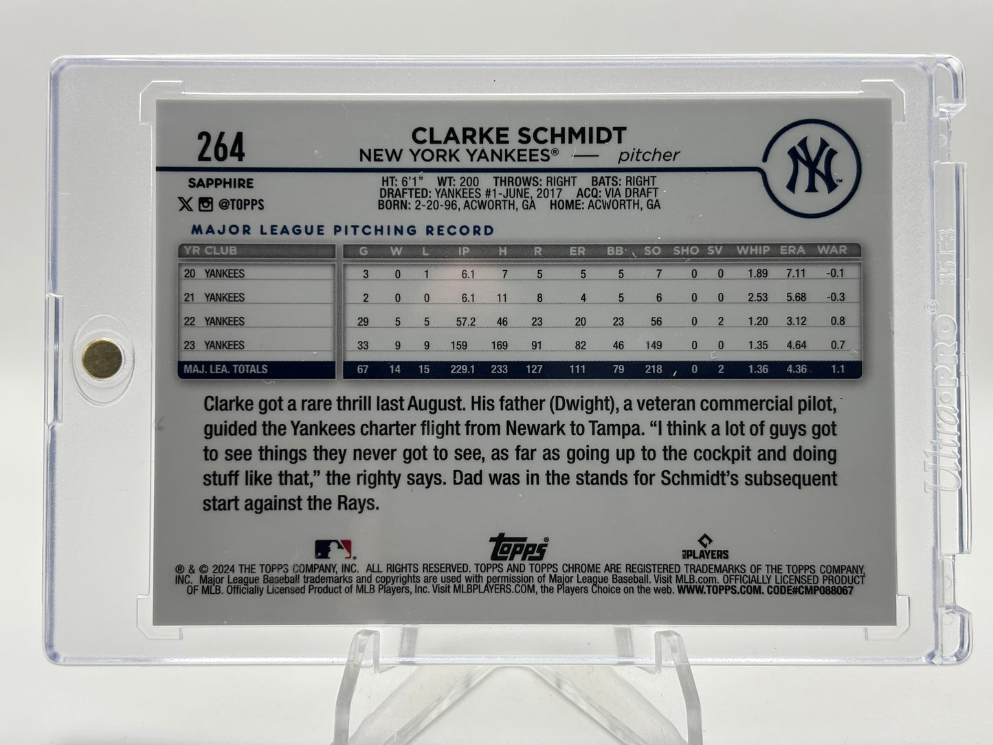 2024 Topps Chrome Clarke Schmidt 1/1 Superfractor Yankees