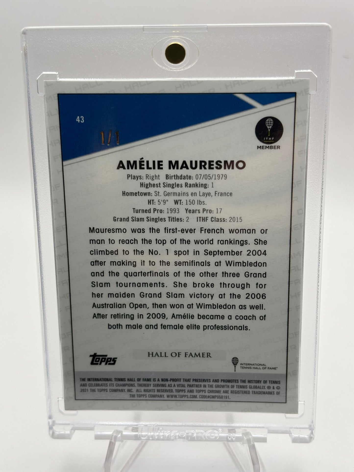 2021 Topps Chrome Tennis Sapphire Amelie Mauresmo Padparadscha 1/1 #43