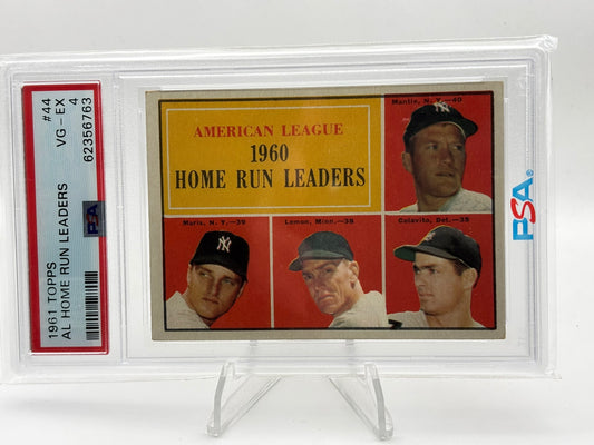 1961 Topps #44 AL Home Run Leaders Mickey Mantle / Roger Maris / Jim Lemon / Rocky Colavito (PSA 4)