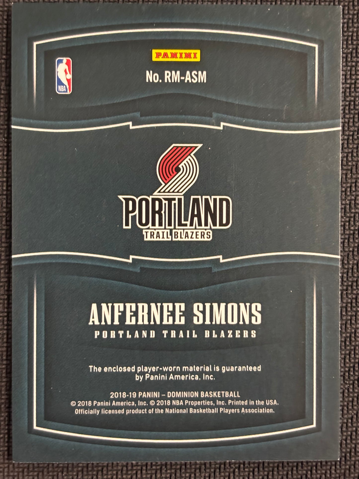 2018-19 Panini Dominion Anfernee Simons Rookie Materials /99