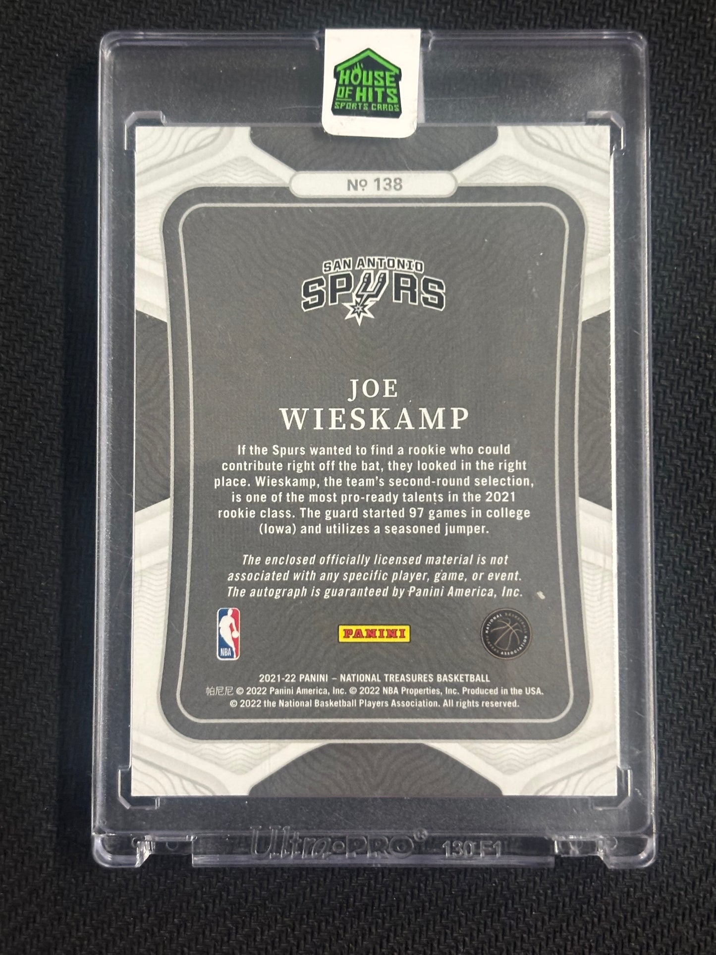 2021-22 Panini National Treasures Joe Wieskamp Rookie Patch Auto RC /99 Spurs