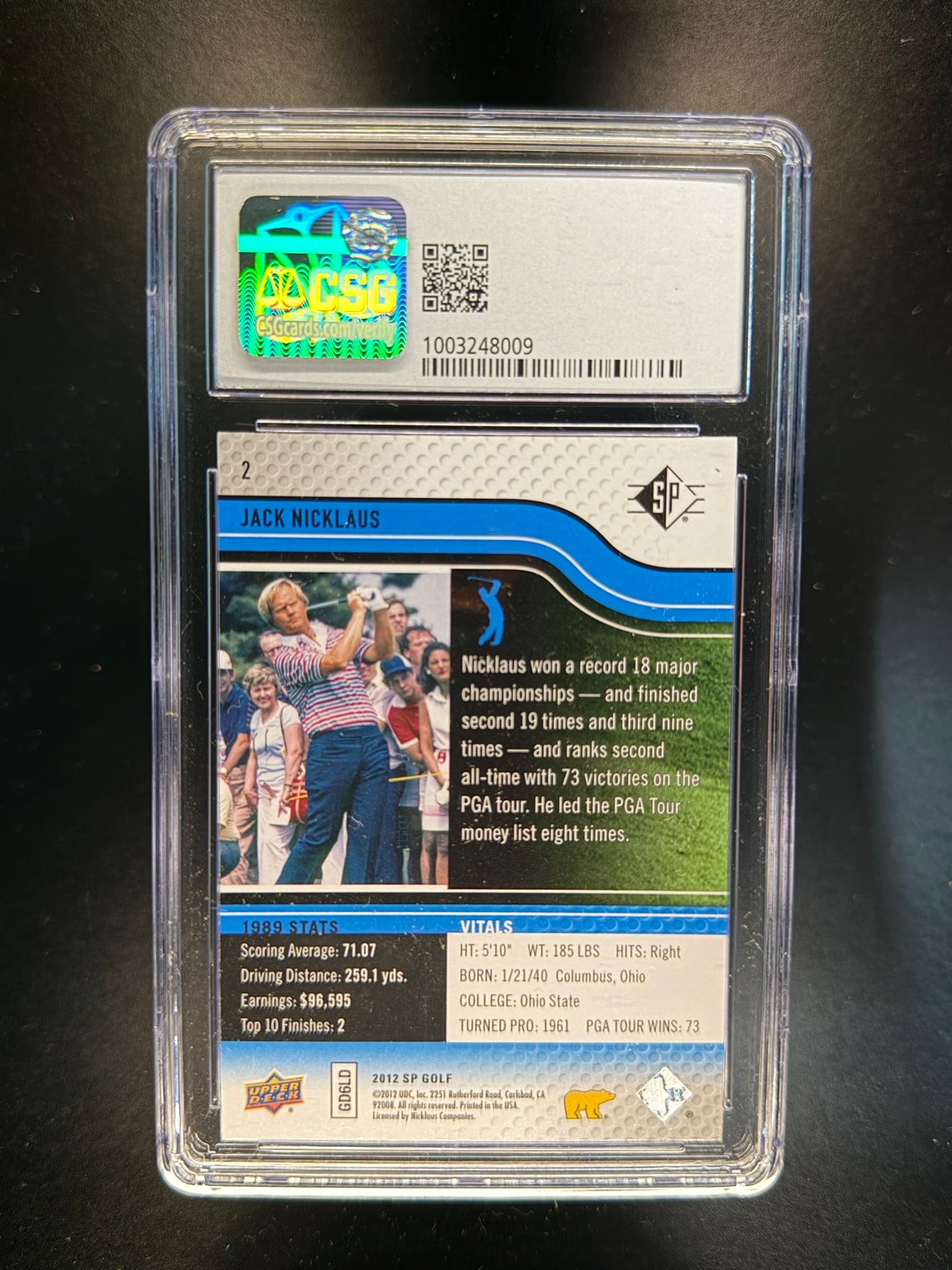 2012 Upper Deck SP Jack Nicklaus #2 Blue CSG 9.5