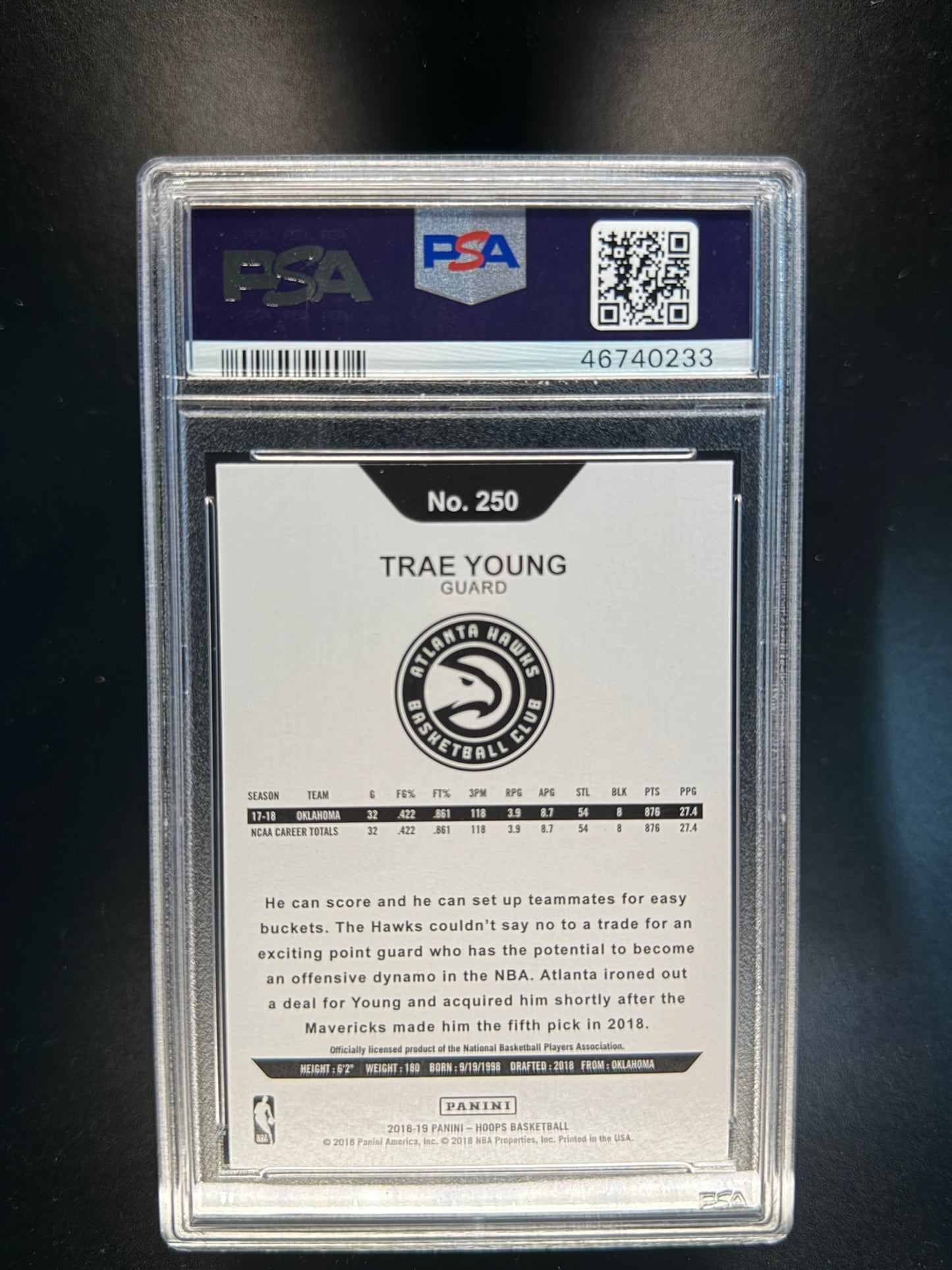 2018 PANINI HOOPS #250 TRAE YOUNG ROOKIE PSA 9