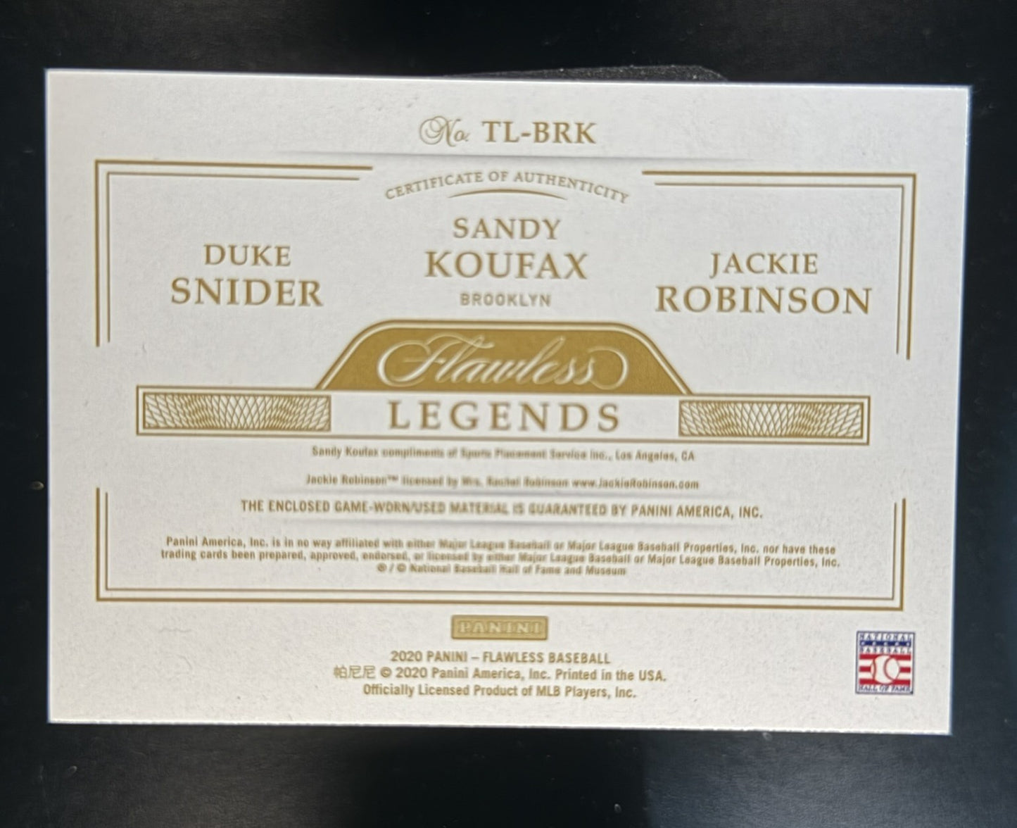 2020 Flawless Jackie Robinson Sandy Koufax Duke Snider Triple Legends Game Used /15