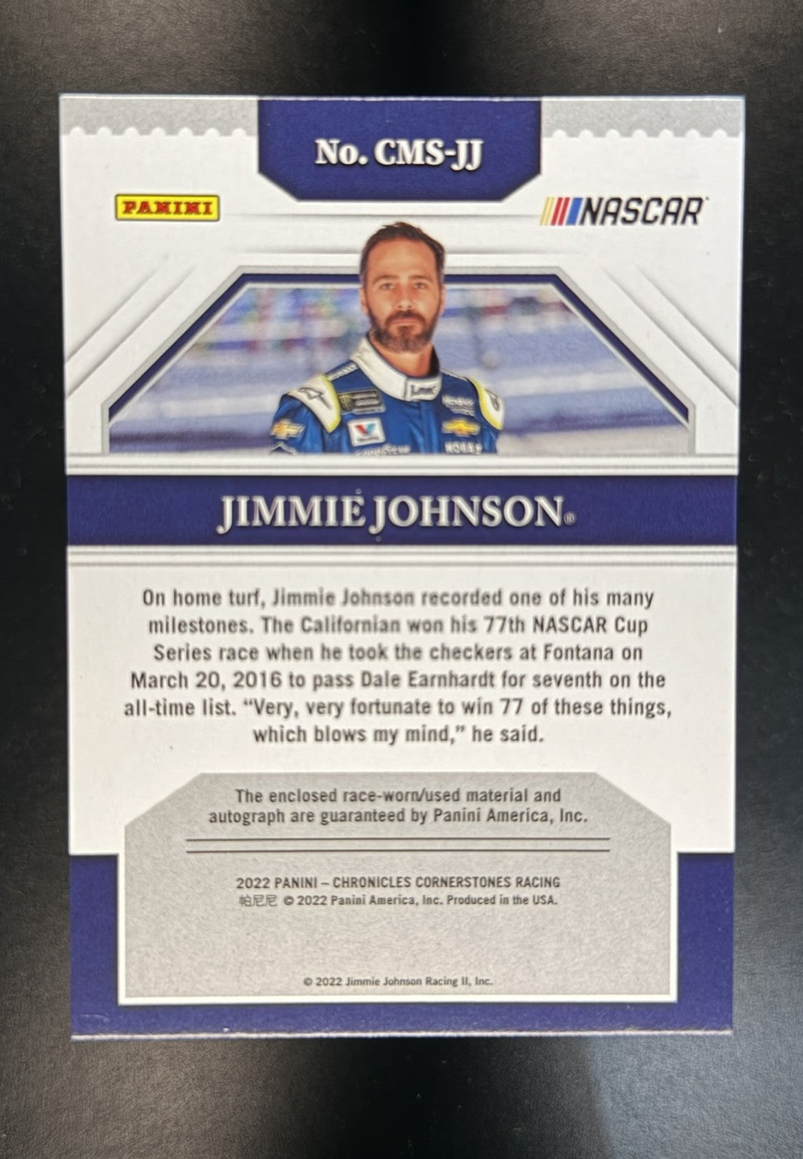 Panini 2022 Cornerstones Quad Materials Signatures Jimmie Johnson Auto