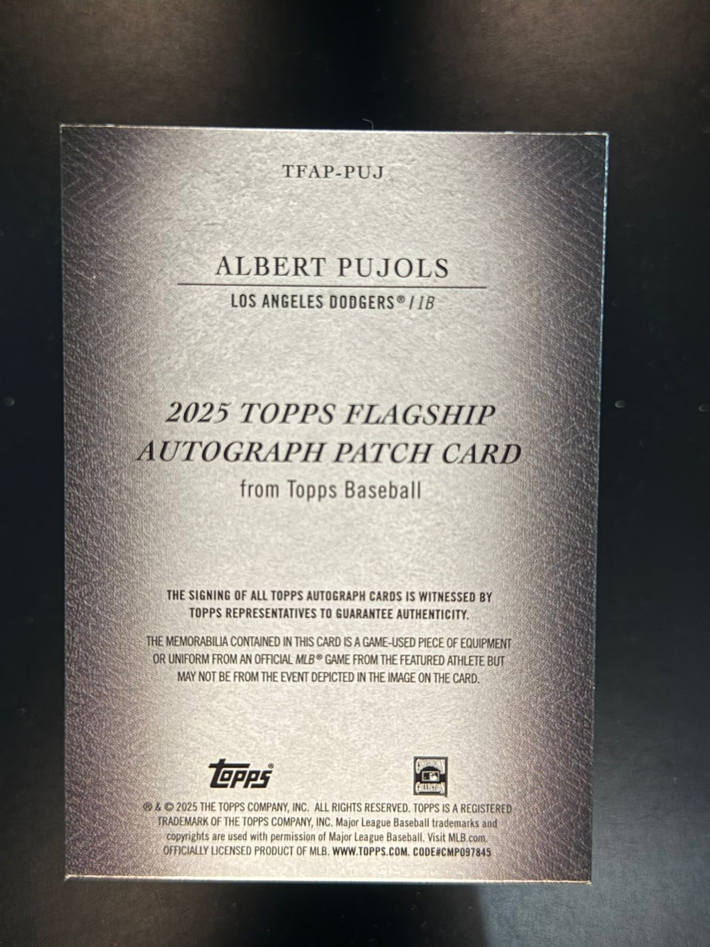 2025 Topps Flagship Auto Patch Albert Pujols TFAP-PUJ Black /10 Dodgers