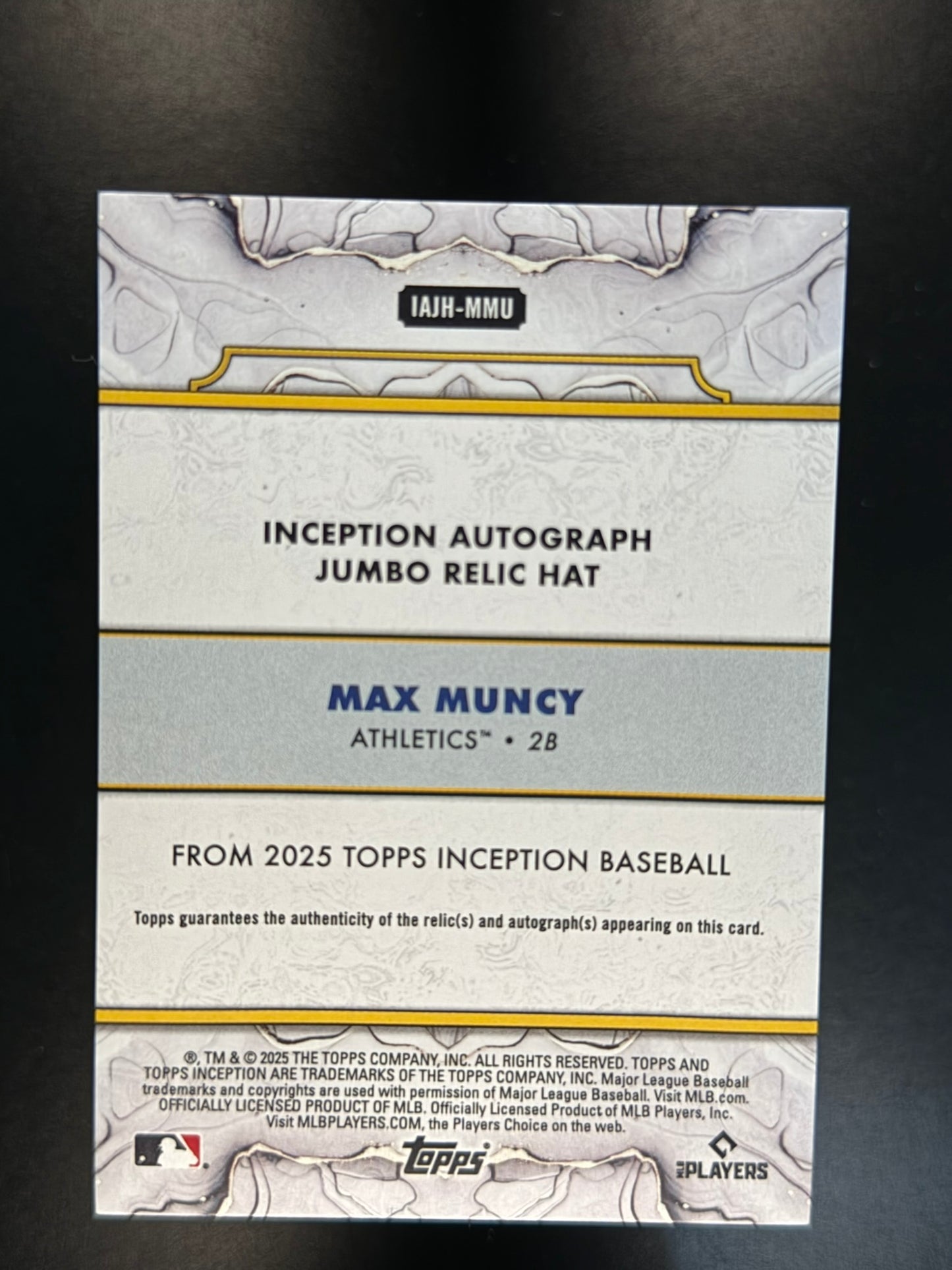 2025 Topps Inception Max Muncy Rookie RC Auto Jumbo Hat Relic /5 MLB Logo