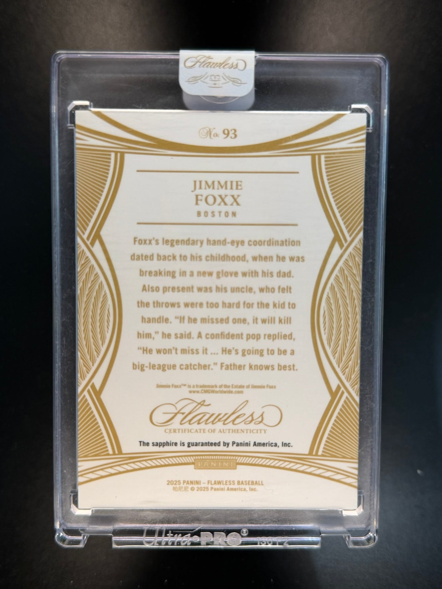 2025 Panini Flawless Jimmie Foxx Sapphire /15 Legends Encased Red Sox