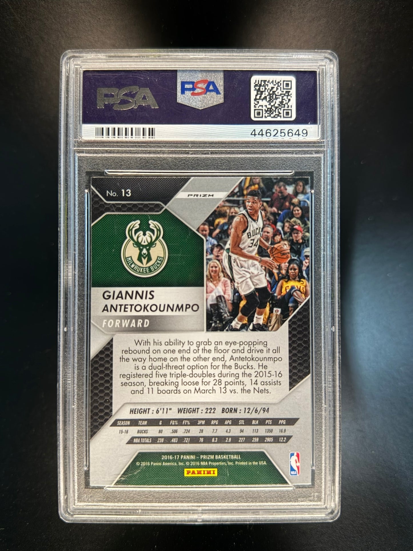 2016 PANINI PRIZM #13 GIANNIS ANTETOKOUNMPO STARBURST PRIZM PSA 9