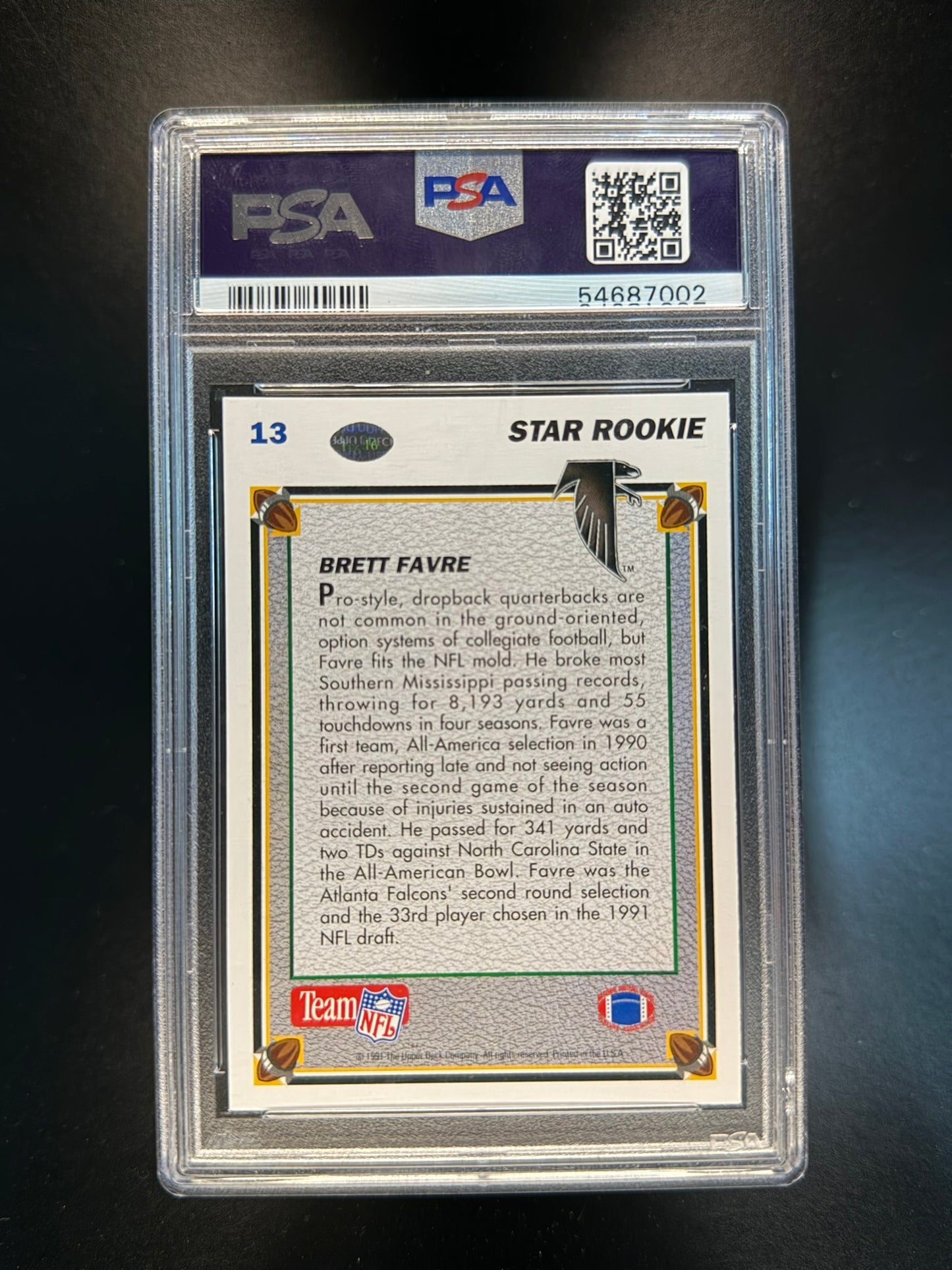 1991 UPPER DECK #13 BRETT FAVRE ROOKIE PSA 9