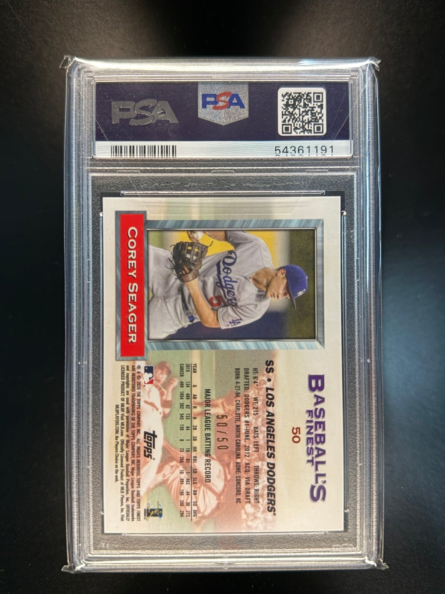 Corey Seager 2020 Topps Finest Flashbacks PSA 10 Gold Refractor #'D 50/50
