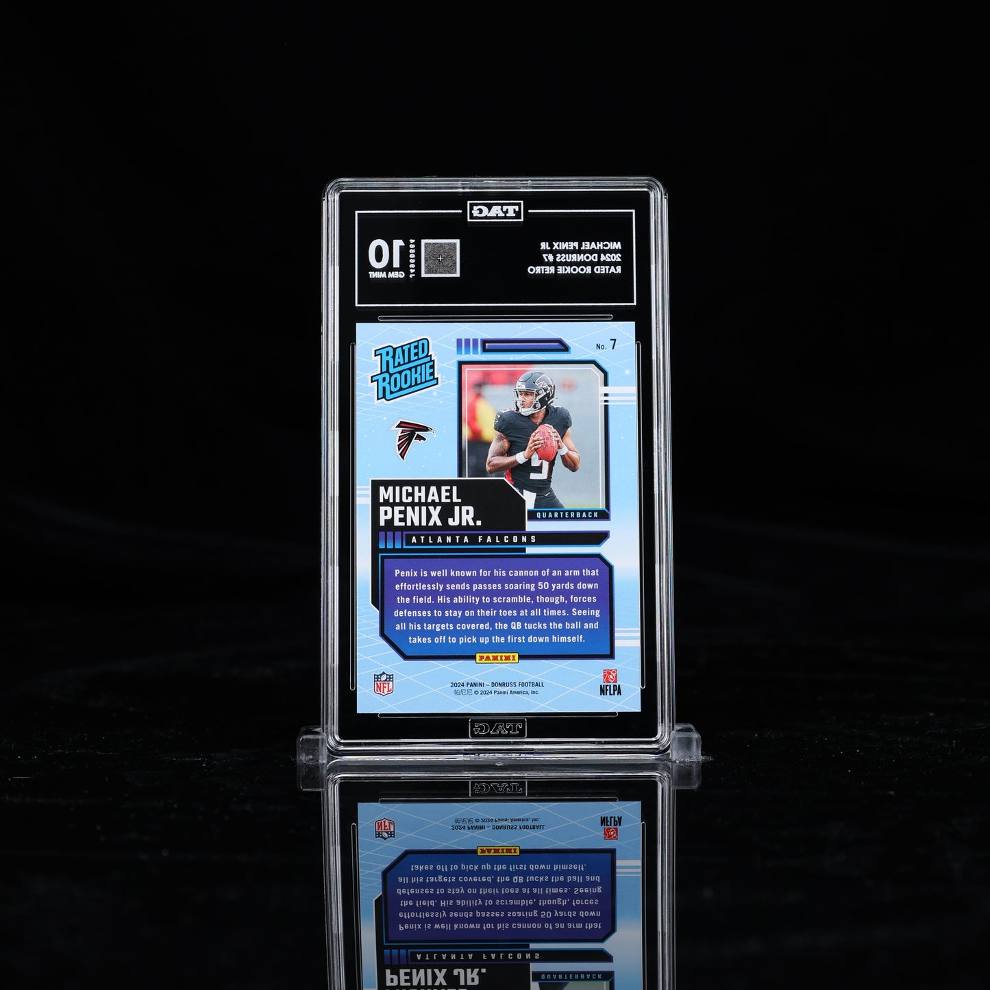 MICHAEL PENIX JR 2024 DONRUSS #7 RATED ROOKIE RETRO TAG 10