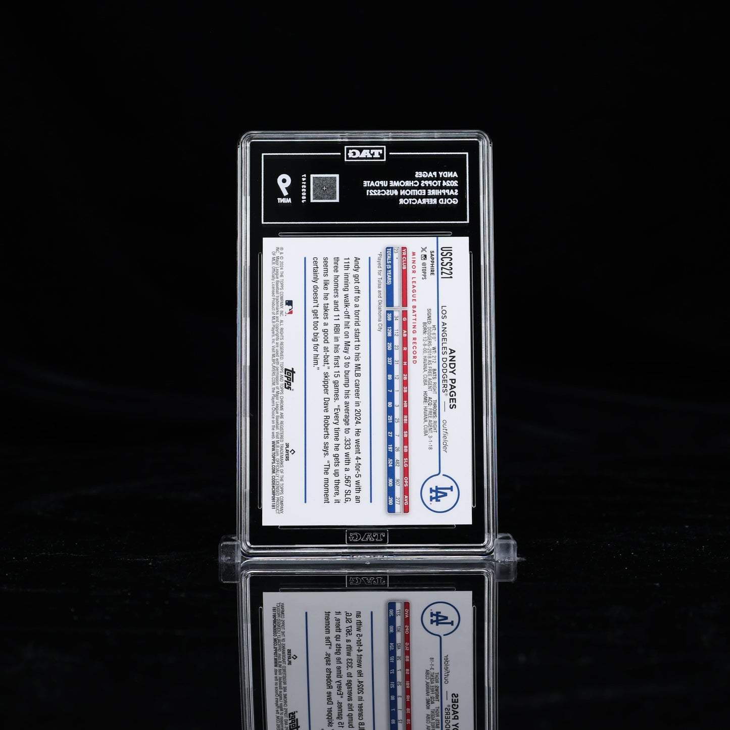 2024 Topps Chrome Sapphire Update Series #221 Andy Pages Rookie Gold /50 - TAG 9