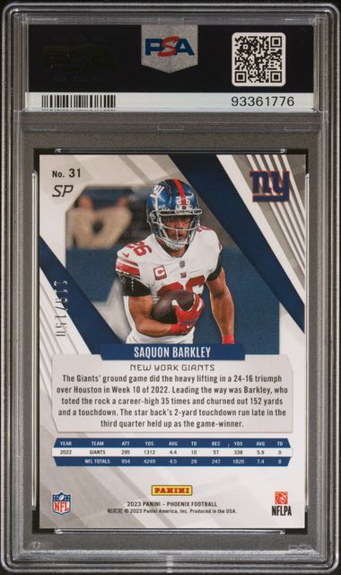 2023 PANINI PHOENIX #31 SAQUON BARKLEY SP-LAVA /150 PSA 10