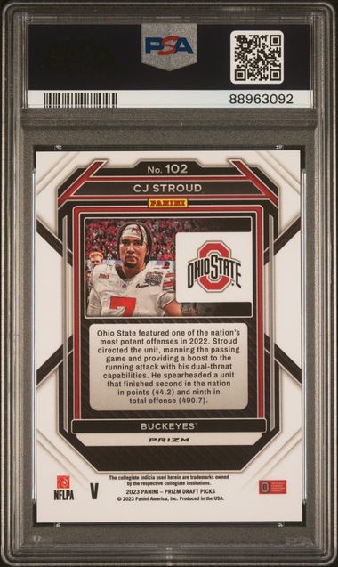 2023 PANINI PRIZM DRAFT PICKS #102 CJ STROUD VARIATION PSA 9