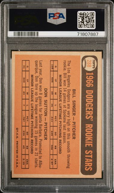 1966 Topps Bill Singer & Don Sutton ROOKIE #288 PSA 5 EX