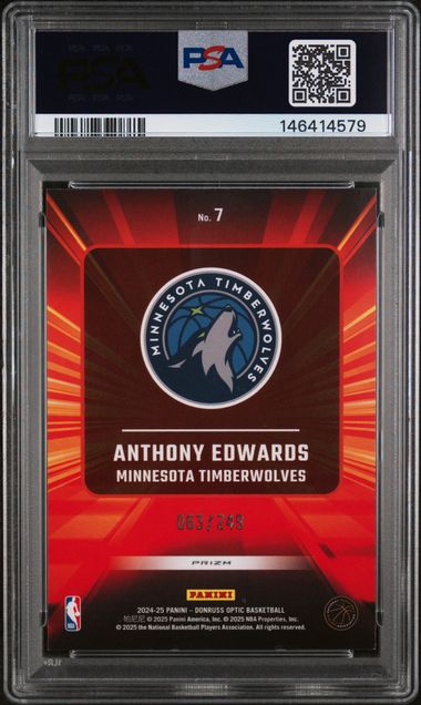 2024-25 Optic Express Lane Anthony Edwards Green Hyper Prizm/249 PSA 7