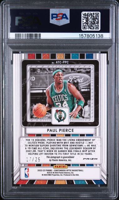 2022 CONTENDERS OPTIC ALL-TIME CONTENDERS AUTOGRAPHS PAUL PIERCE PSA 8