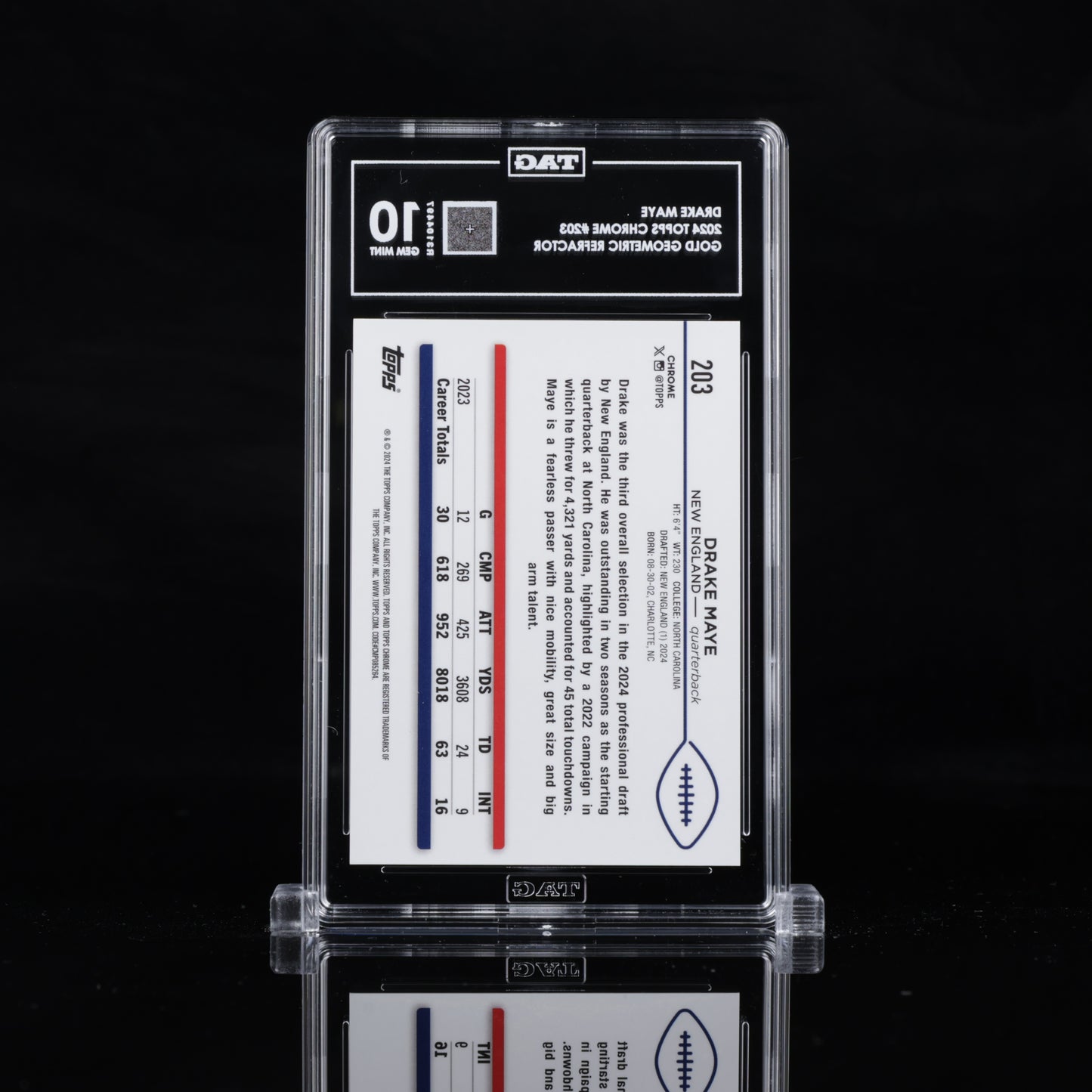 DRAKE MAYE ROOKIE 2024 TOPPS CHROME #203 GOLD GEOMETRIC REFRACTOR /50 TAG 10