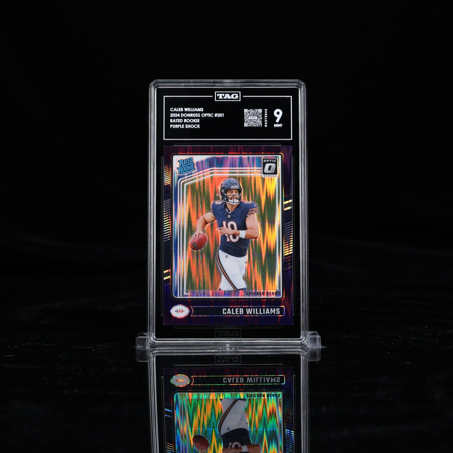 CALEB WILLIAMS 2024 DONRUSS OPTIC #201 RATED ROOKIES PURPLE SHOCK TAG 9