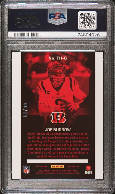 2022 PANINI ROOKIES & STARS THRILLERS JOE BURROW THRILLERS-RED PSA 9