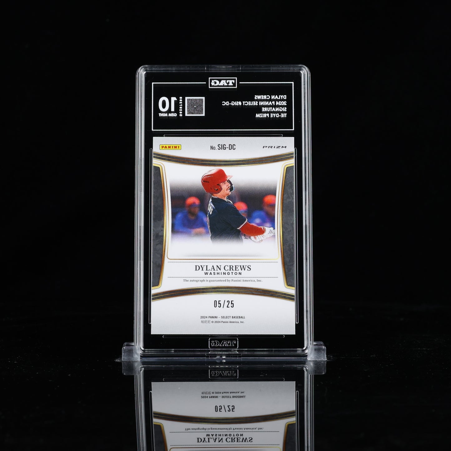 2024 Panini Select Dylan Crews Tie-Die Prizm RC Auto /25 TAG 10