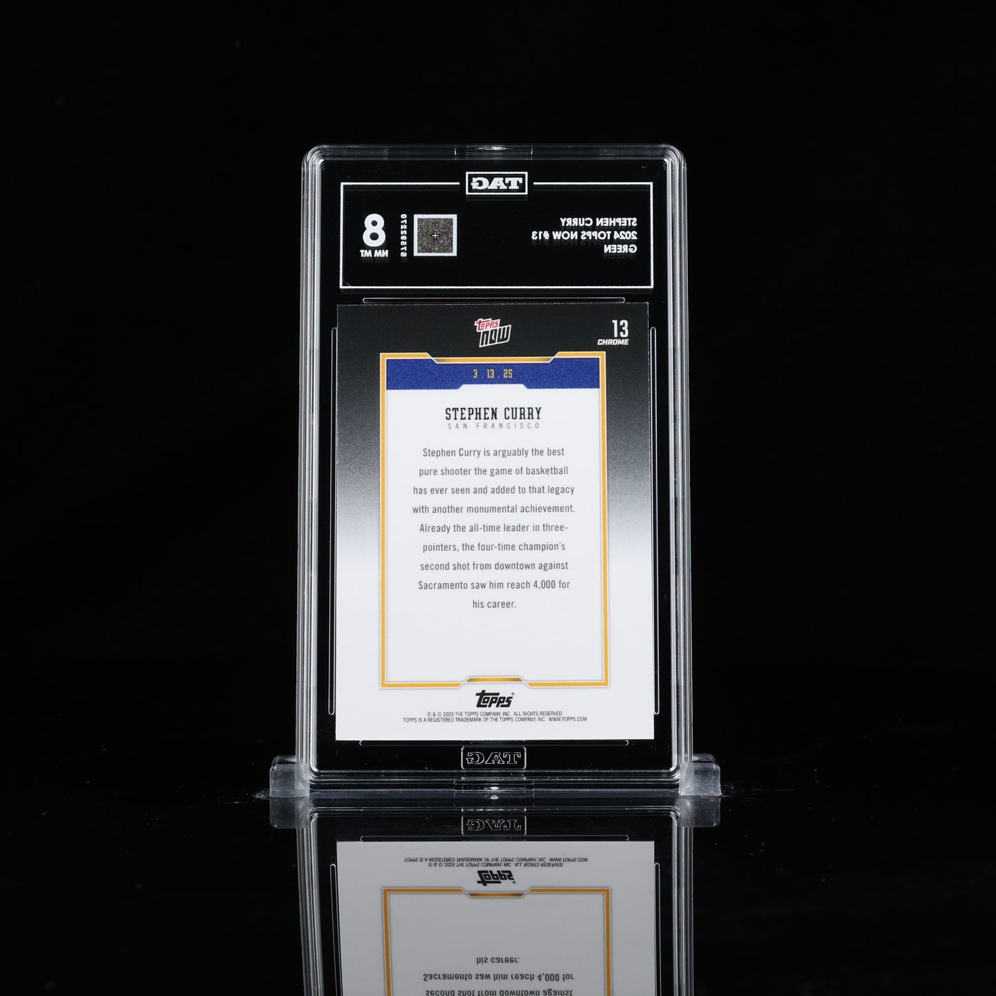 2024 Topps Now Stephen Curry #13 4000 Career 3-Pointers Made Green /99 TAG 8