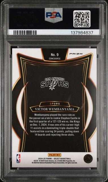 2024 PANINI SELECT #9 VICTOR WEMBANYAMA BLUE CRACKED ICE PSA 9