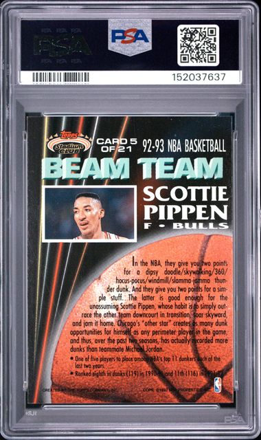 1992 STADIUM CLUB BEAM TEAM #5 SCOTTIE PIPPEN BEAM TEAM PSA 8