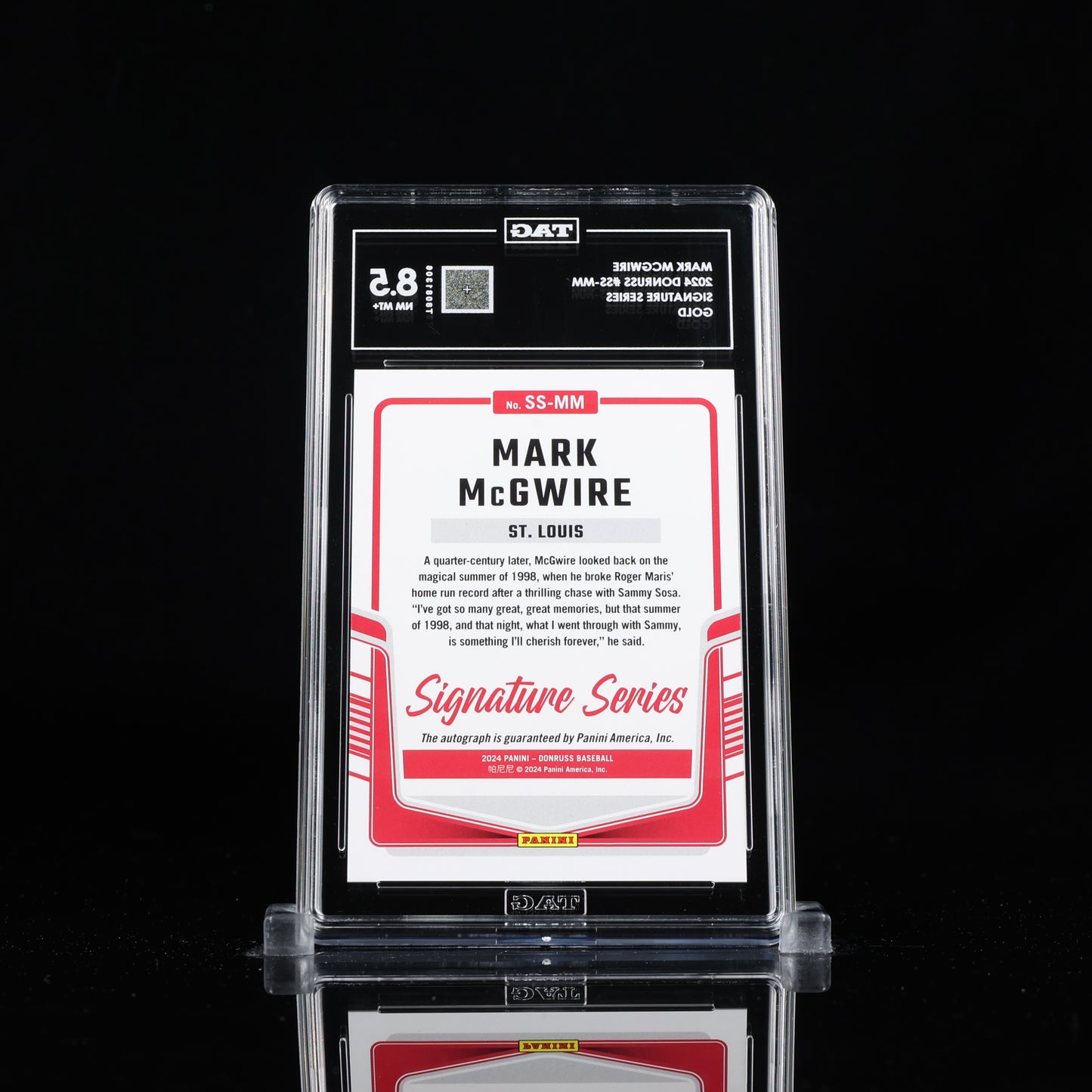 MARK MCGWIRE 2024 DONRUSS #SS-MM SIGNATURE SERIES GOLD /10 TAG 8.5