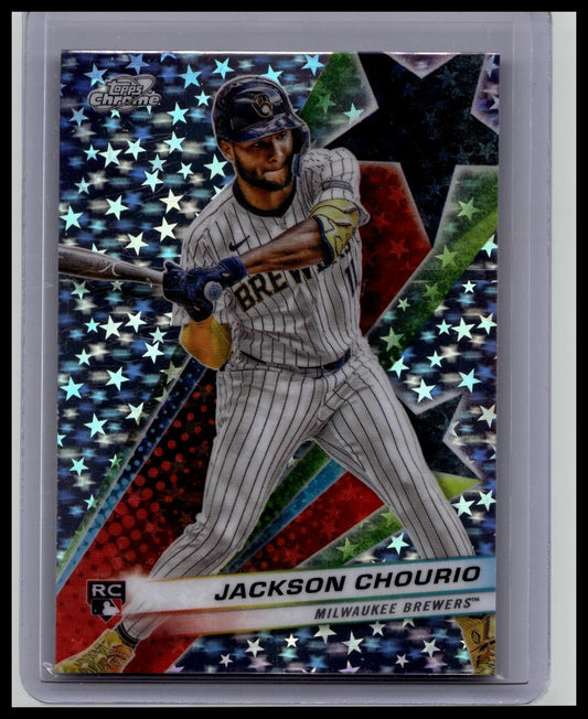 2024 TOPPS COSMIC CHROME BASEBALL JACKSON CHOURIO ROOKIE STARFRACTOR BREWERS