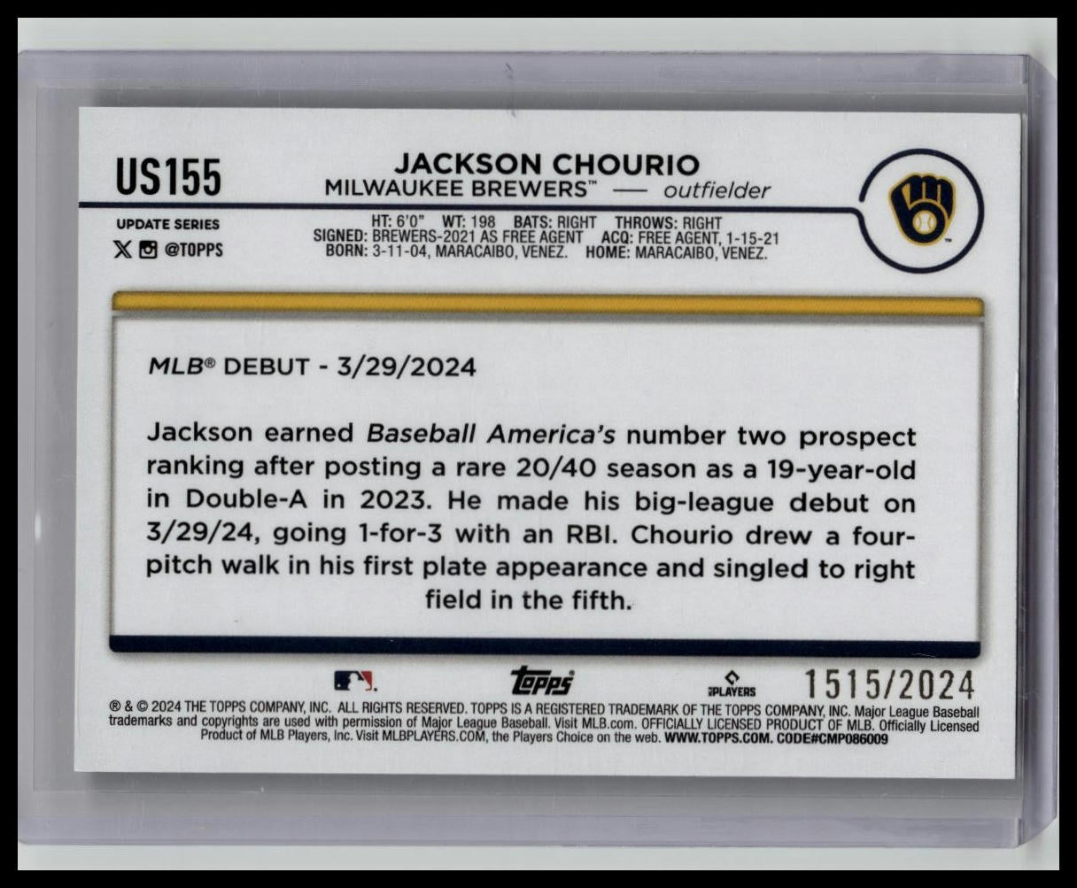 2024 Topps Update Jackson Chourio Rookie Debut Gold /2024