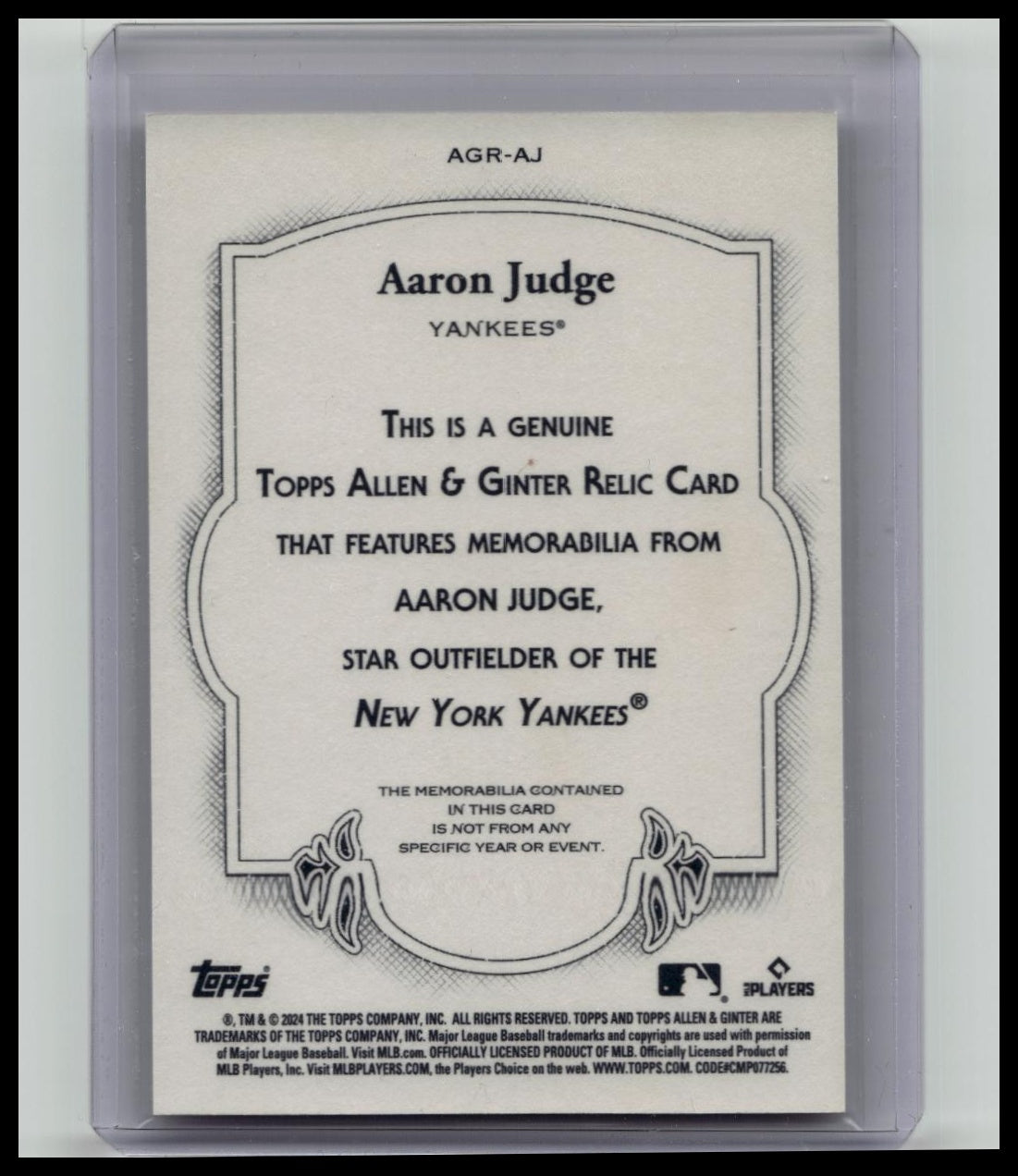 2024 Topps Allen & Ginter Aaron Judge Game Used Jersey Relic