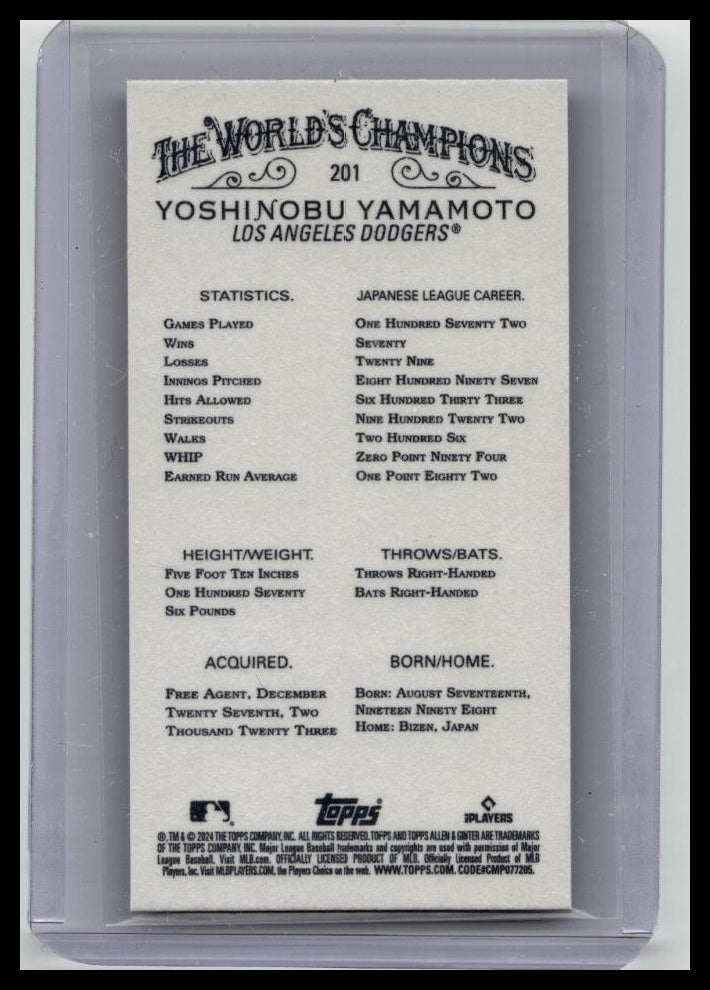 2024 Topps Allen & Ginter Yoshinobu Yamamoto Black Border Mini