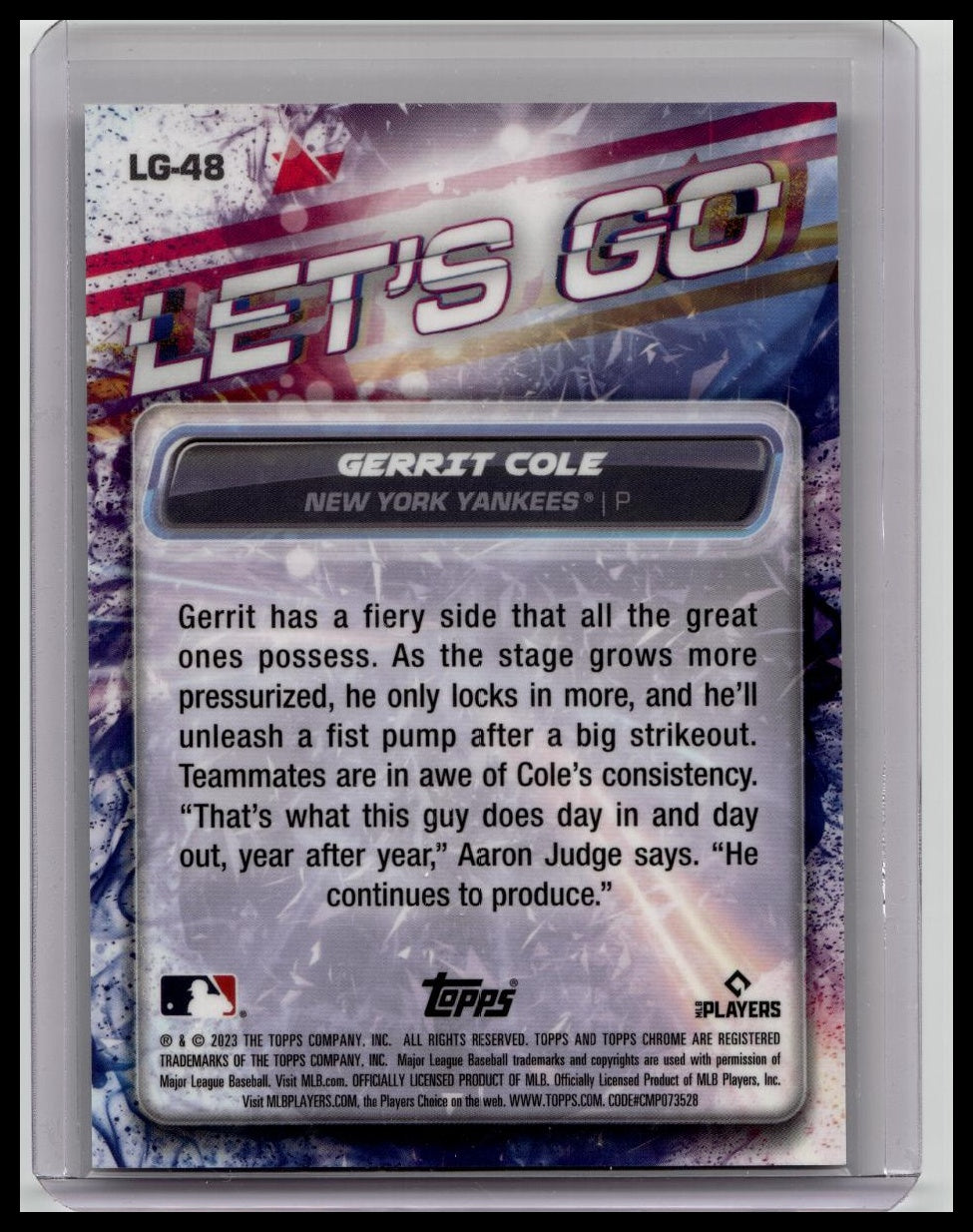 2023 Topps Chrome Update Gerrit Cole Let's Go #LG-48 SSP Yankees