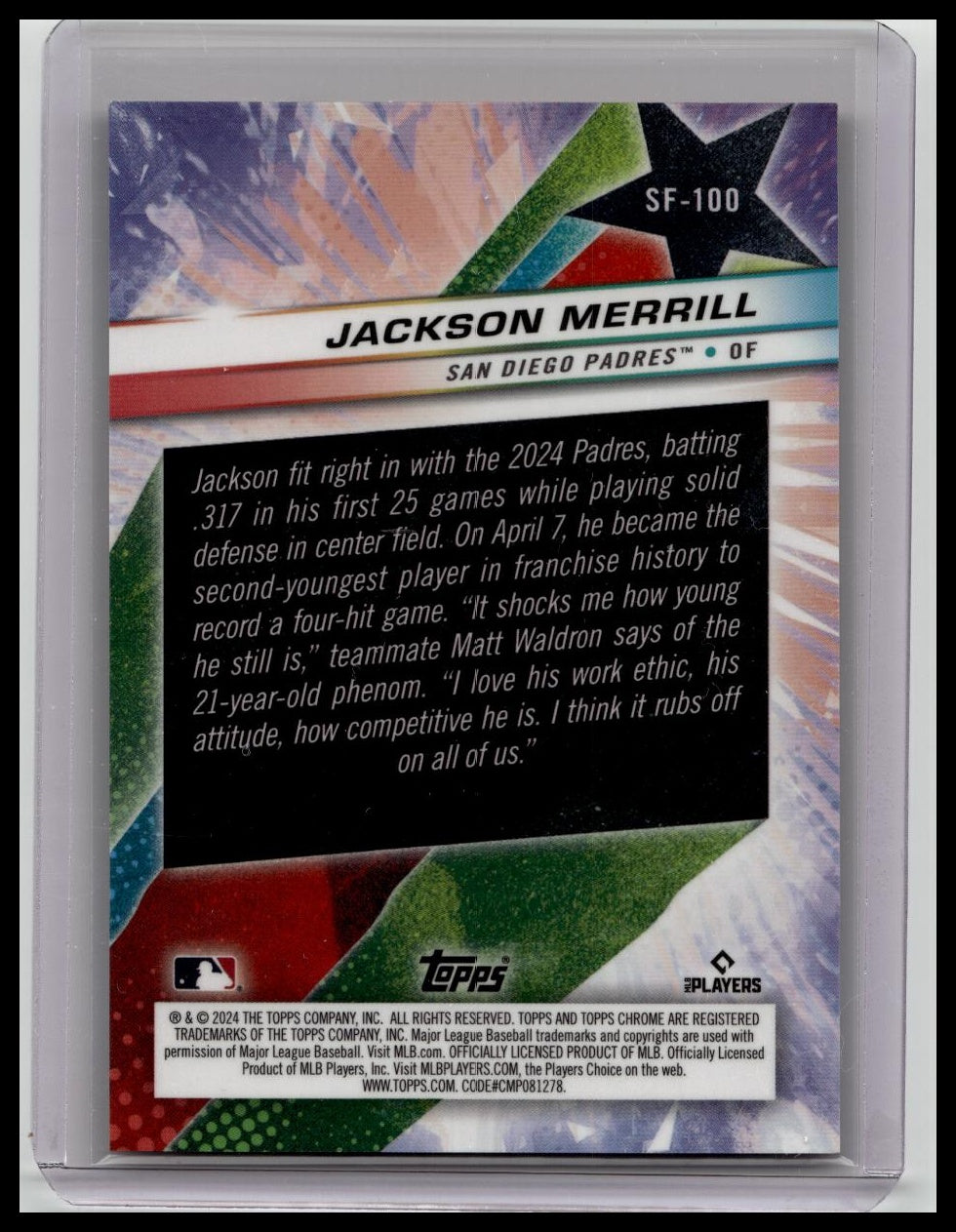2024 Topps Chrome Cosmic Jackson Merrill Rookie SSP Orange StarFractor 08/25