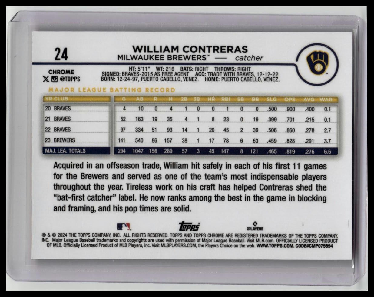 2024 Topps Chrome William Contreras Red Wave /5