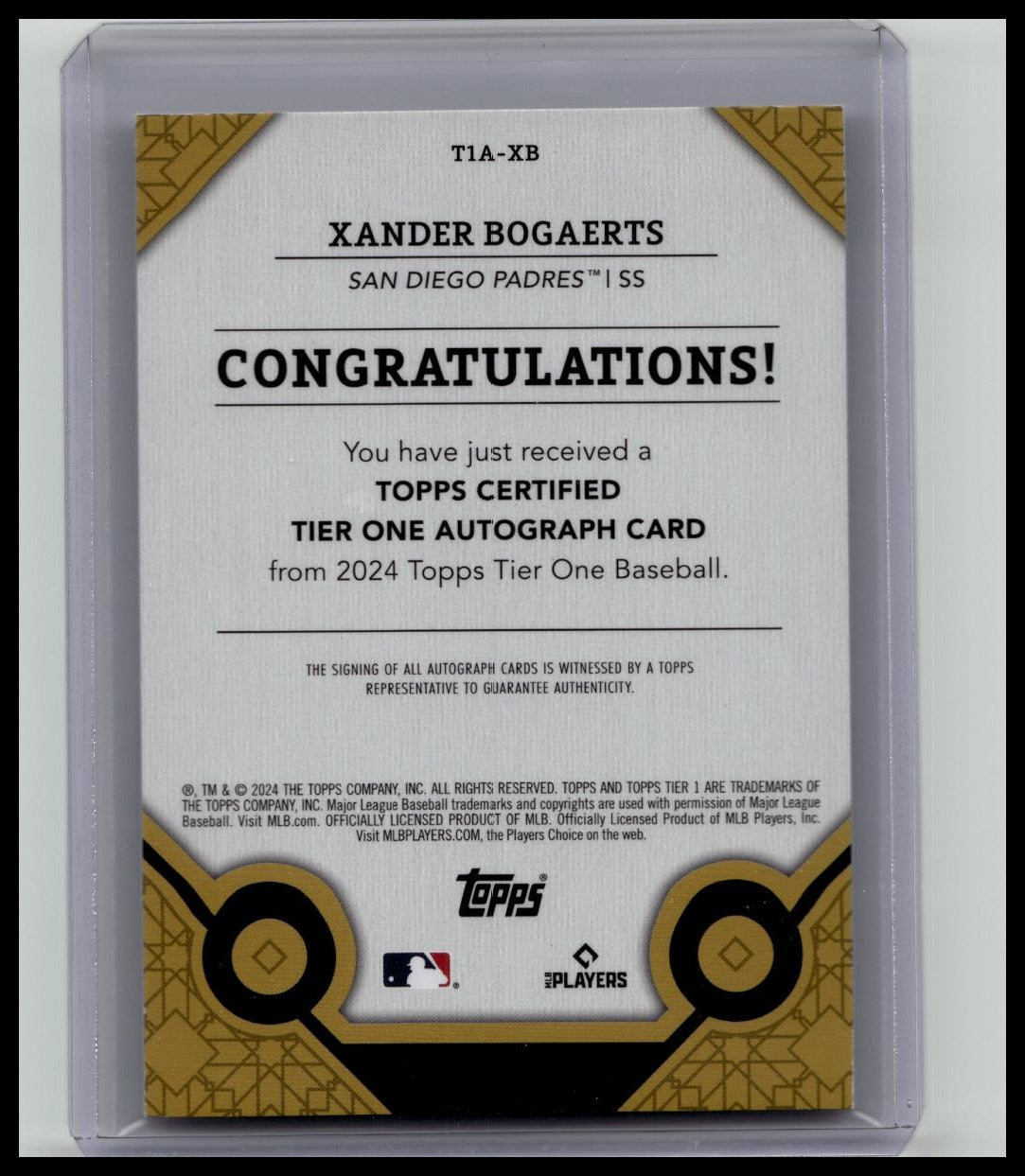 2024 Topps Tier One Tier One Auto /75 Xander Bogaerts #T1A-XB