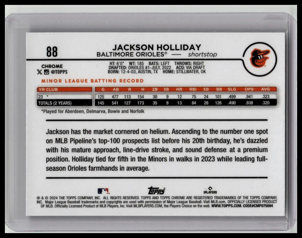 JACKSON HOLLIDAY 2024 TOPPS CHROME X-FRACTOR ROOKIE ORIOLES #88 Xfractor RC