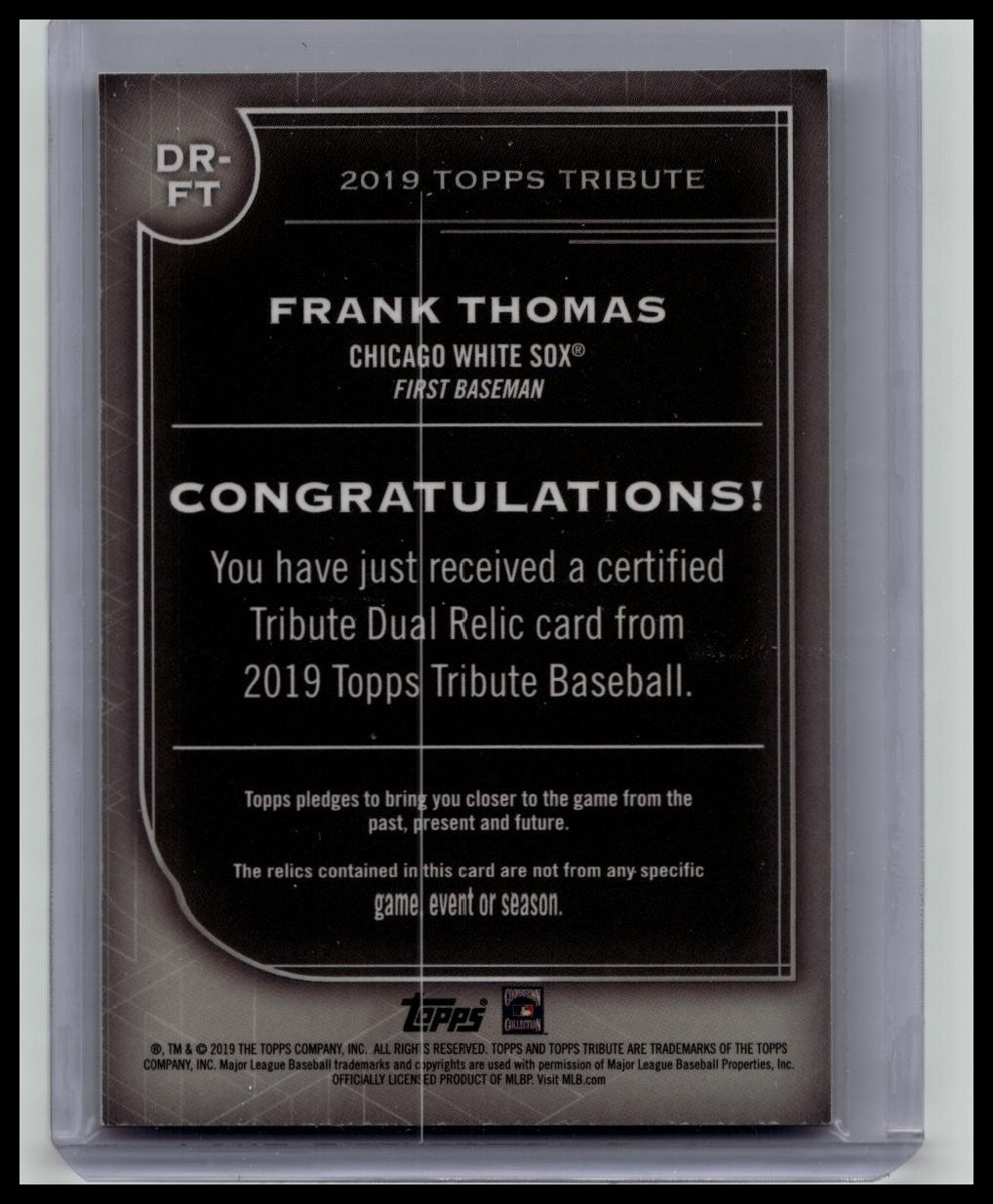 2019 TOPPS TRIBUTE #DR-FT FRANK THOMAS BAT CHICAGO WHITE SOX HOF 40/150